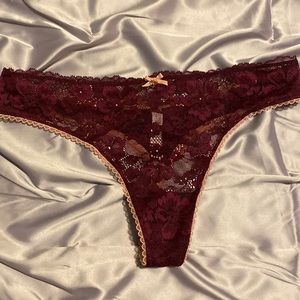 Maroon lace thong